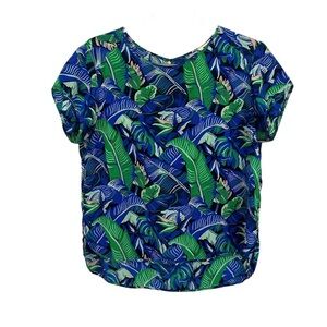 Whit Floral Silk Short Sleeve Hi Lo Blouse Top